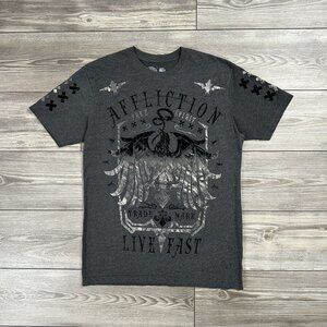 Crazy Y2K Affliction Velour Graphic T Shirt Grunge Cyber